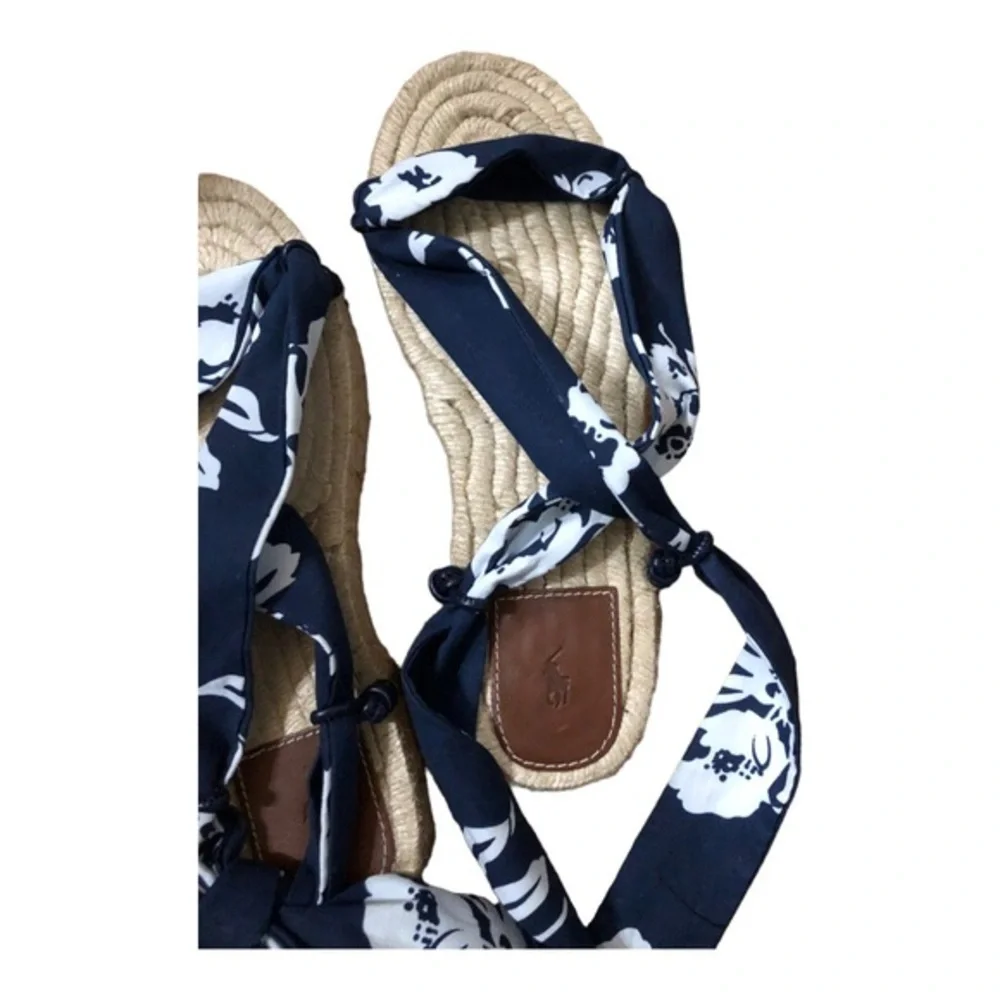 Polo Ralph Lauren made in spain blue floral ankle tie espadrilles‎ flats size 9B